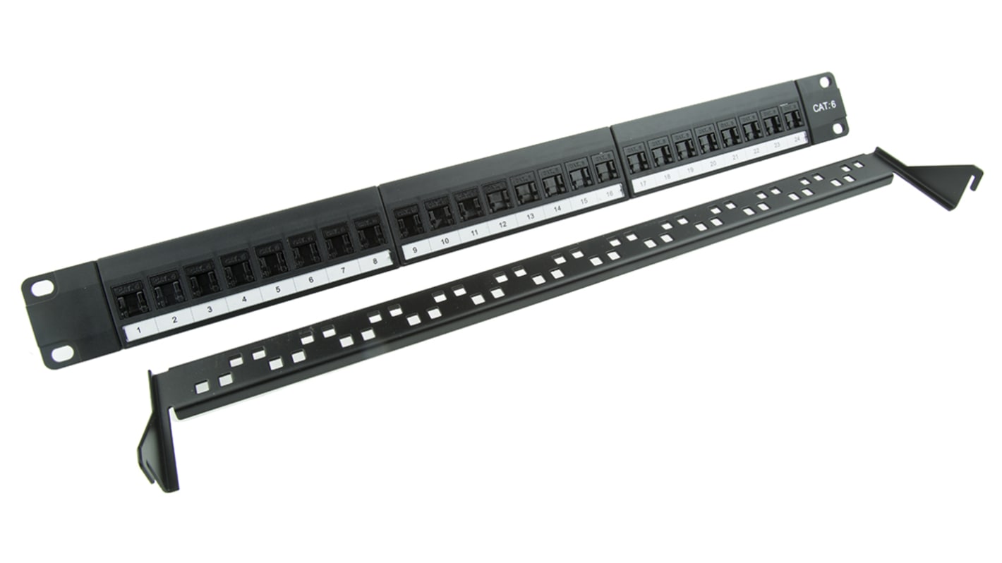 RS PRO Cat6 24 Port RJ45 RJ Patch Panel UTP 1U Black