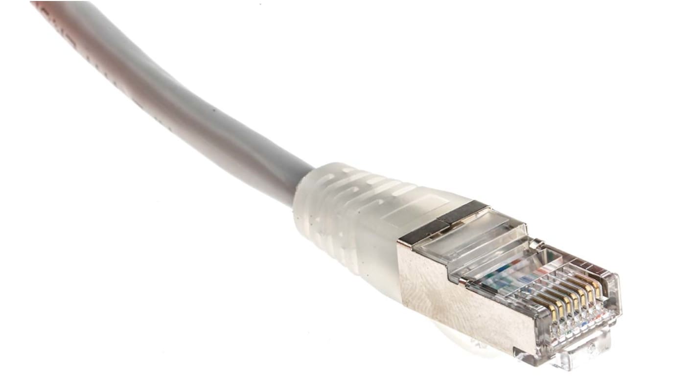 RS PRO, 1m Cat5e, Grey RJ45 to Male RJ45 Male, F/UTP Shielded, Terminated PVC Sheath