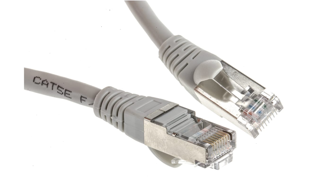 RS PRO, 10m Cat5e, Grey RJ45 to Male RJ45 Male, F/UTP Shielded, Terminated PVC Sheath