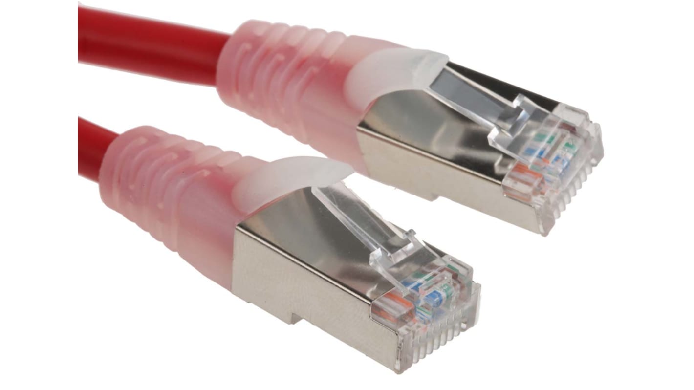 RS PRO, 1m Cat5e, Red RJ45 to Male RJ45 Male, F/UTP Shielded, Terminated PVC Sheath