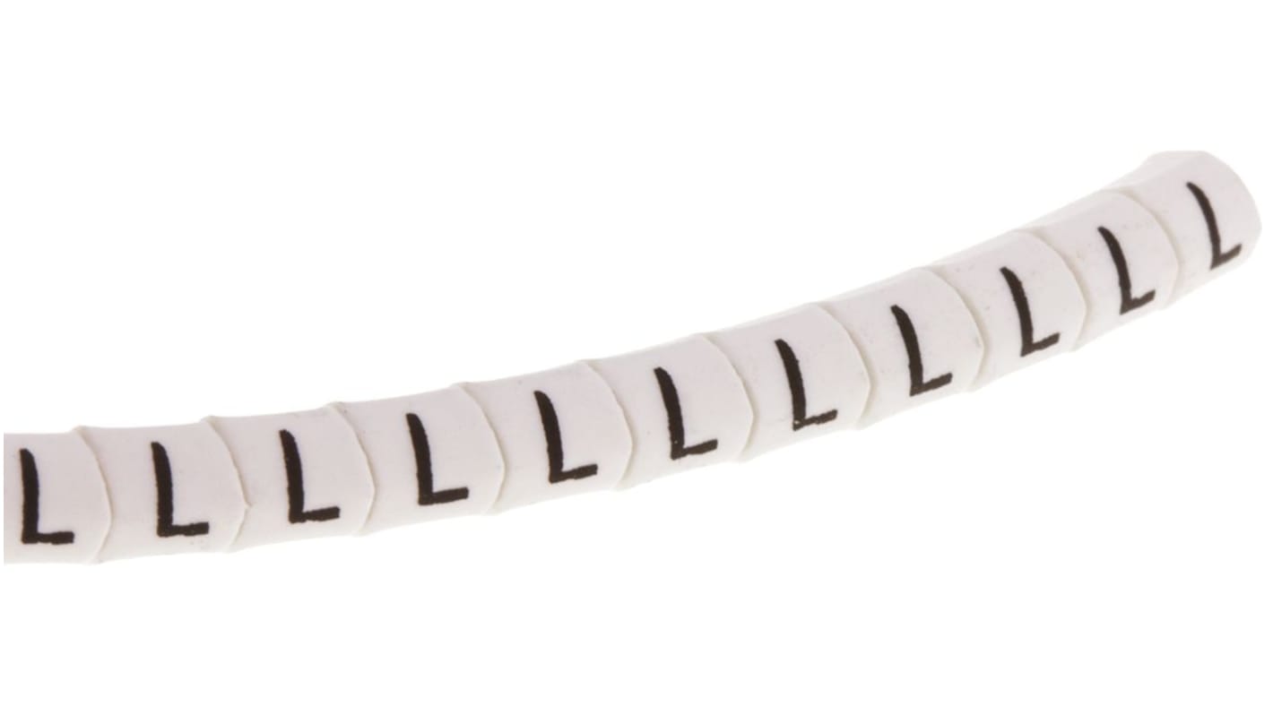 HellermannTyton Helagrip Slide On Cable Marker, Black on White, Pre-printed "L", 1 → 3mm Cable