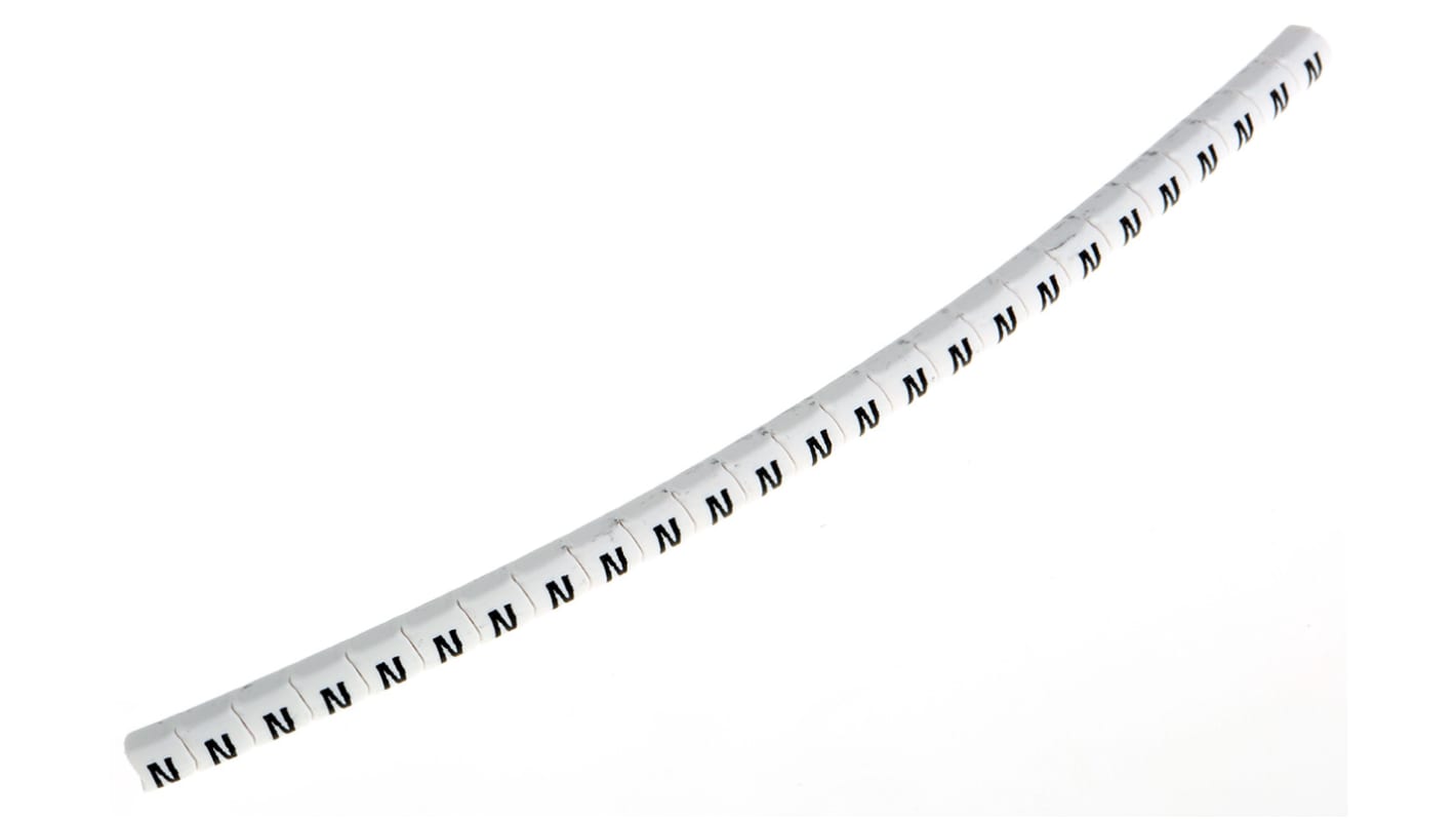 HellermannTyton Helagrip Slide On Cable Marker, Black on White, Pre-printed "N", 1 → 3mm Cable