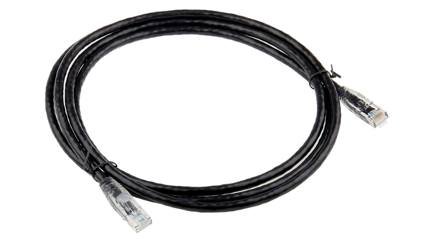 RS PRO, 2m Cat6, Black RJ45 to Male RJ45 Male, U/UTP Unshielded, Terminated PVC Sheath