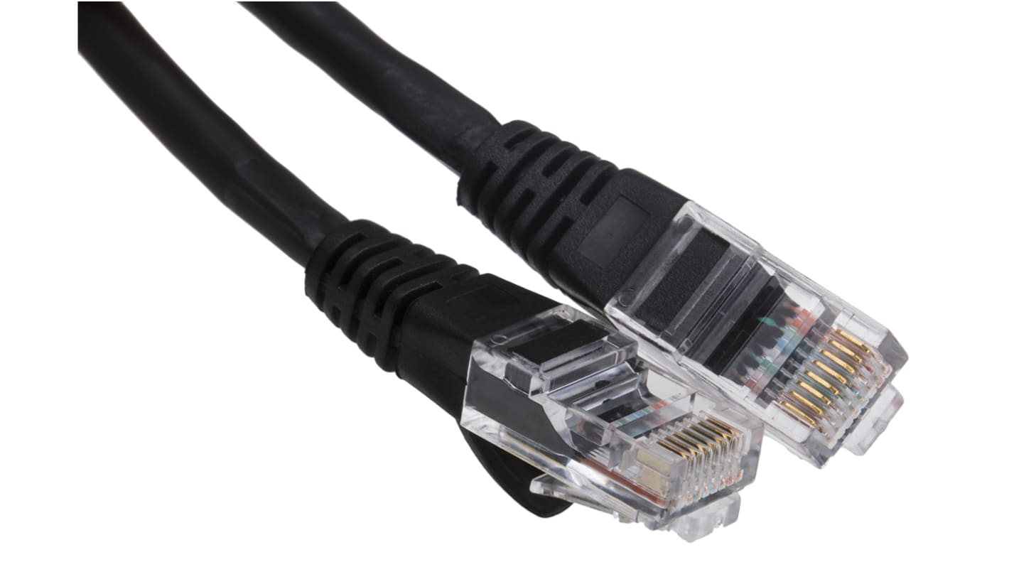 RS PRO, 10m Cat5e, Black RJ45 to Male RJ45 Male, U/UTPUnshielded, Terminated LSZH Sheath