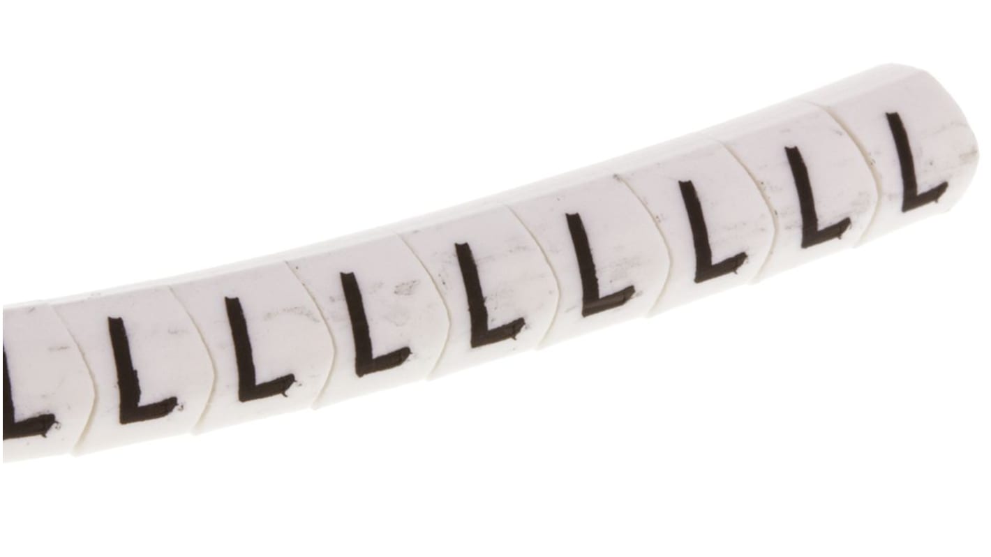 HellermannTyton Helagrip Slide On Cable Markers, Black on White, Pre-printed "L", 2 → 5mm Cable, 901-10380