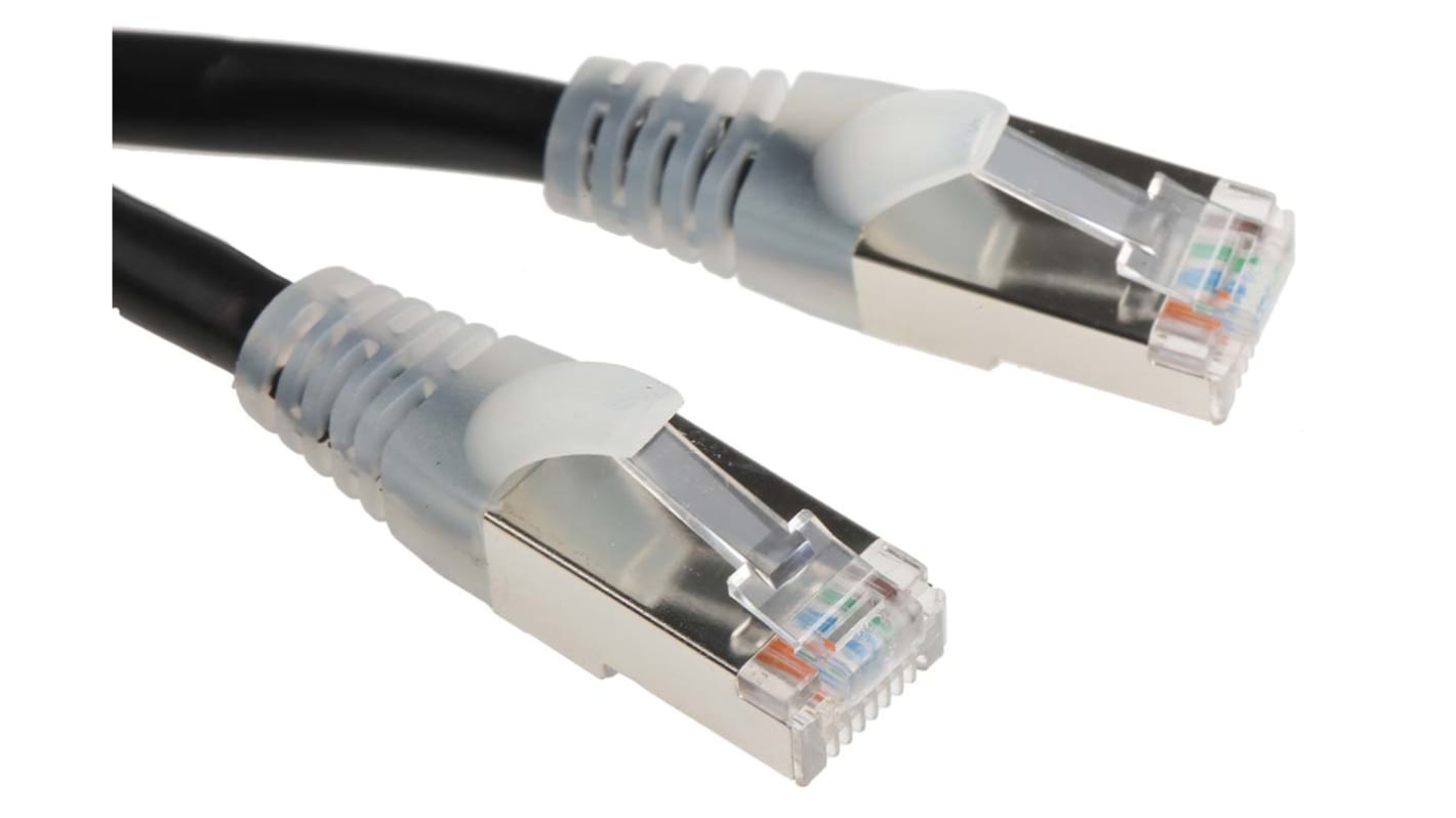 RS PRO, 1m Cat5e, Black RJ45 to Male RJ45 Male, F/UTPShielded, Terminated PVC Sheath