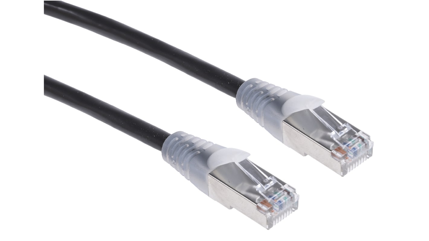RS PRO, 3m Cat5e, Black RJ45 to Male RJ45 Male, F/UTP Shielded, Terminated PVC Sheath