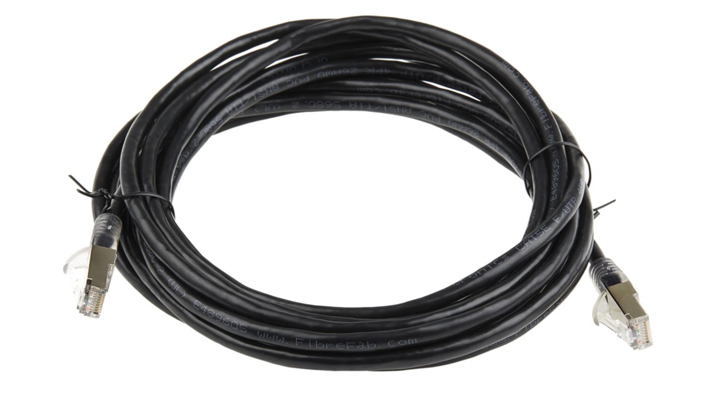 RS PRO, 5m Cat5e, Black RJ45 to Male RJ45 Male, F/UTP Shielded, Terminated PVC Sheath