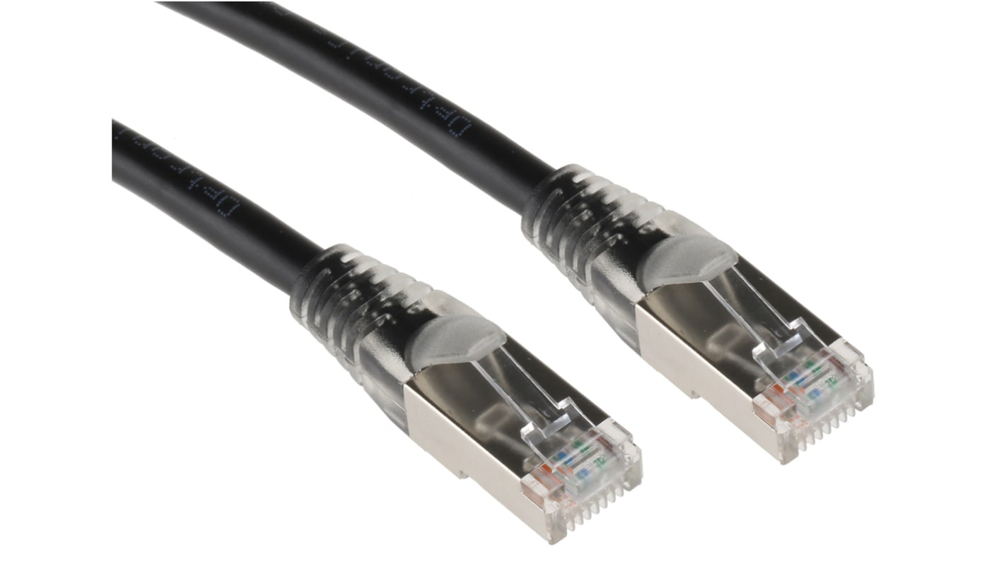 RS PRO, 0.5m Cat5e, Black RJ45 to Male RJ45 Male, F/UTP Shielded, Terminated PVC Sheath