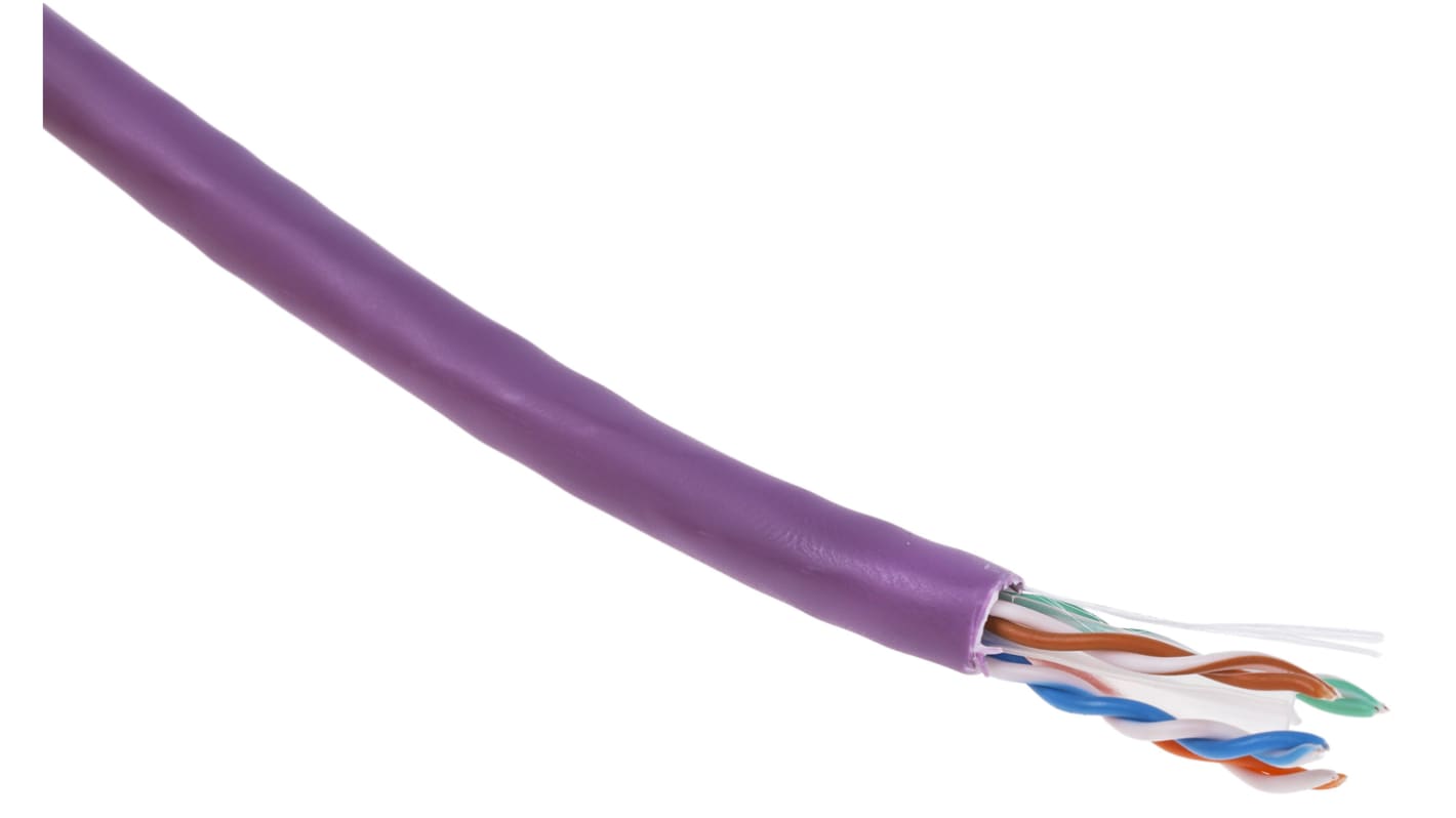 Cable Ethernet Cat6 U/UTP RS PRO de color Morado, long. 305m, funda de LSZH, Libre de halógenos y bajo nivel de humo