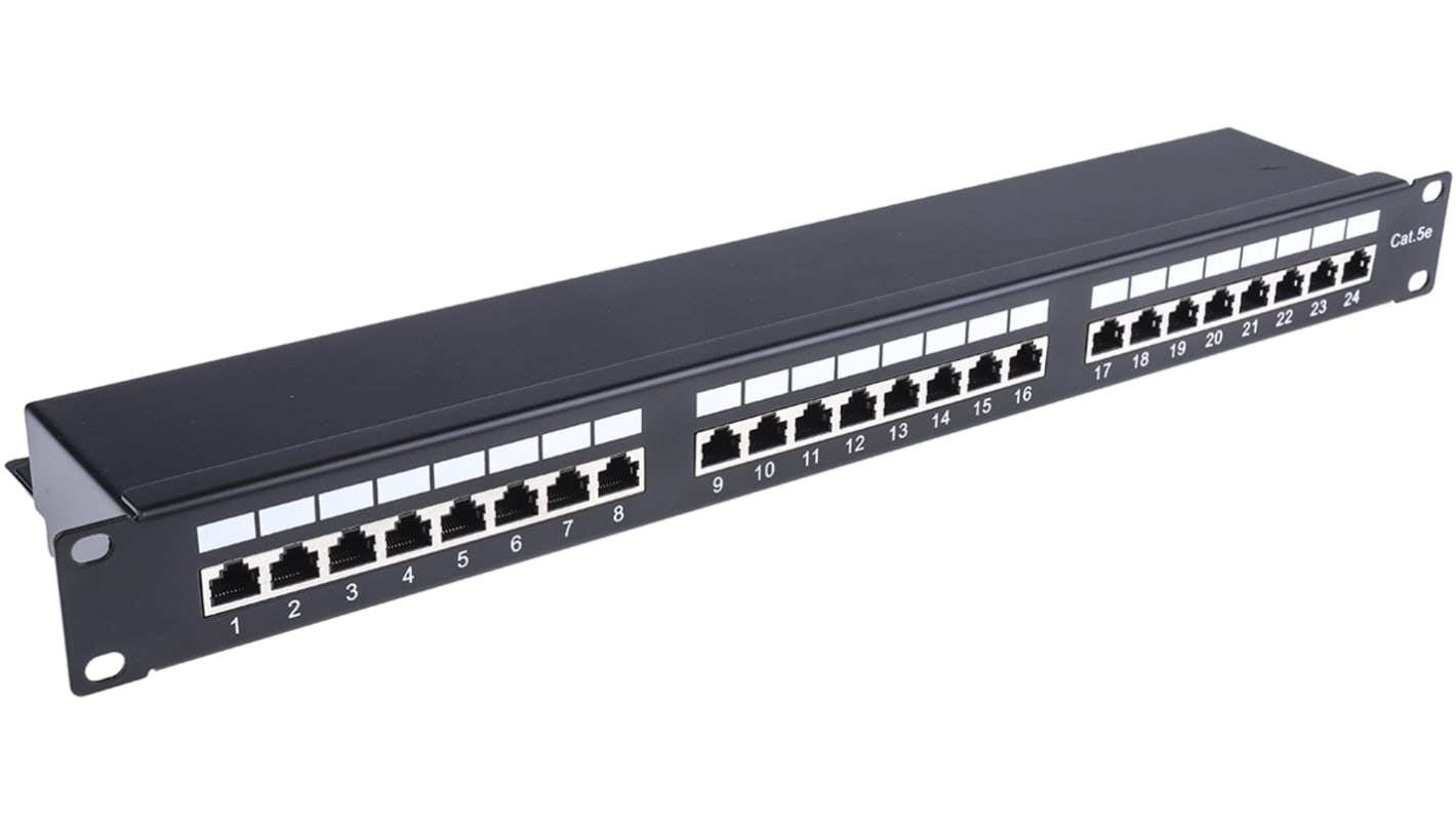 RS PRO Cat5e 24 Port RJ45 RJ Patch Panel STP 1U Black