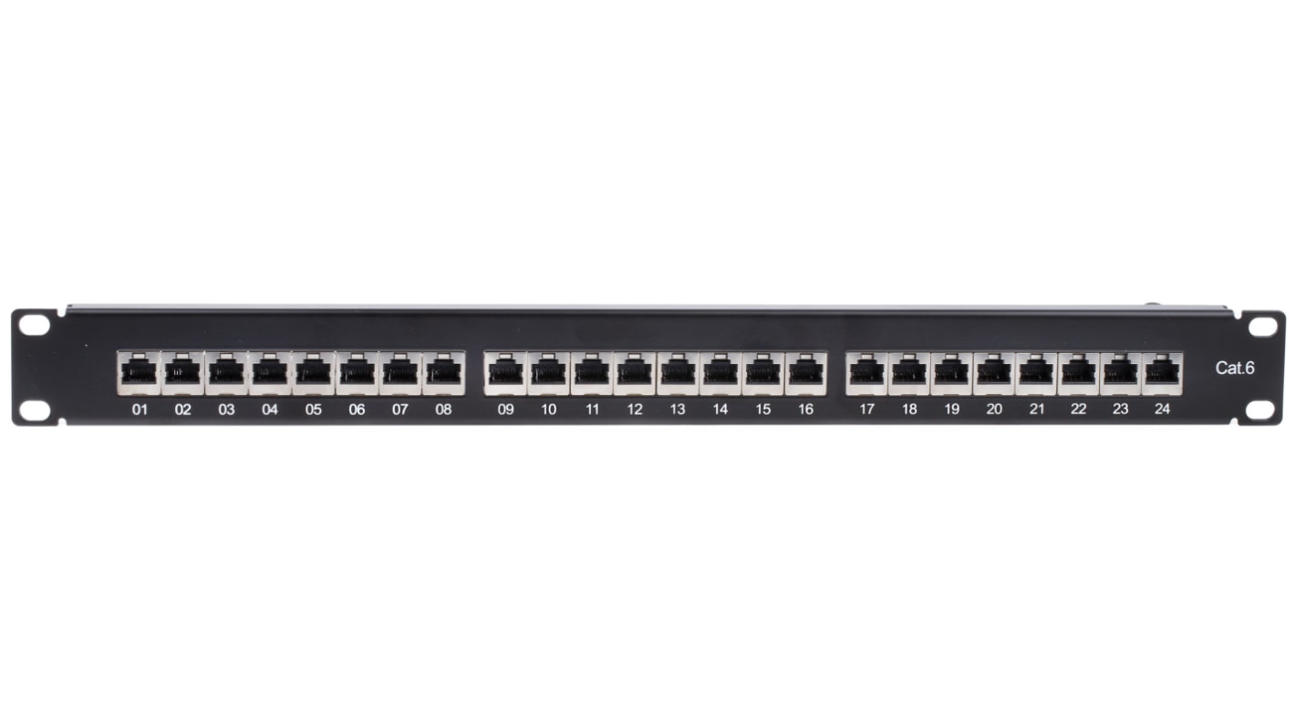 RS PRO Cat6 24 Port RJ45 RJ Patch Panel STP 1U Black