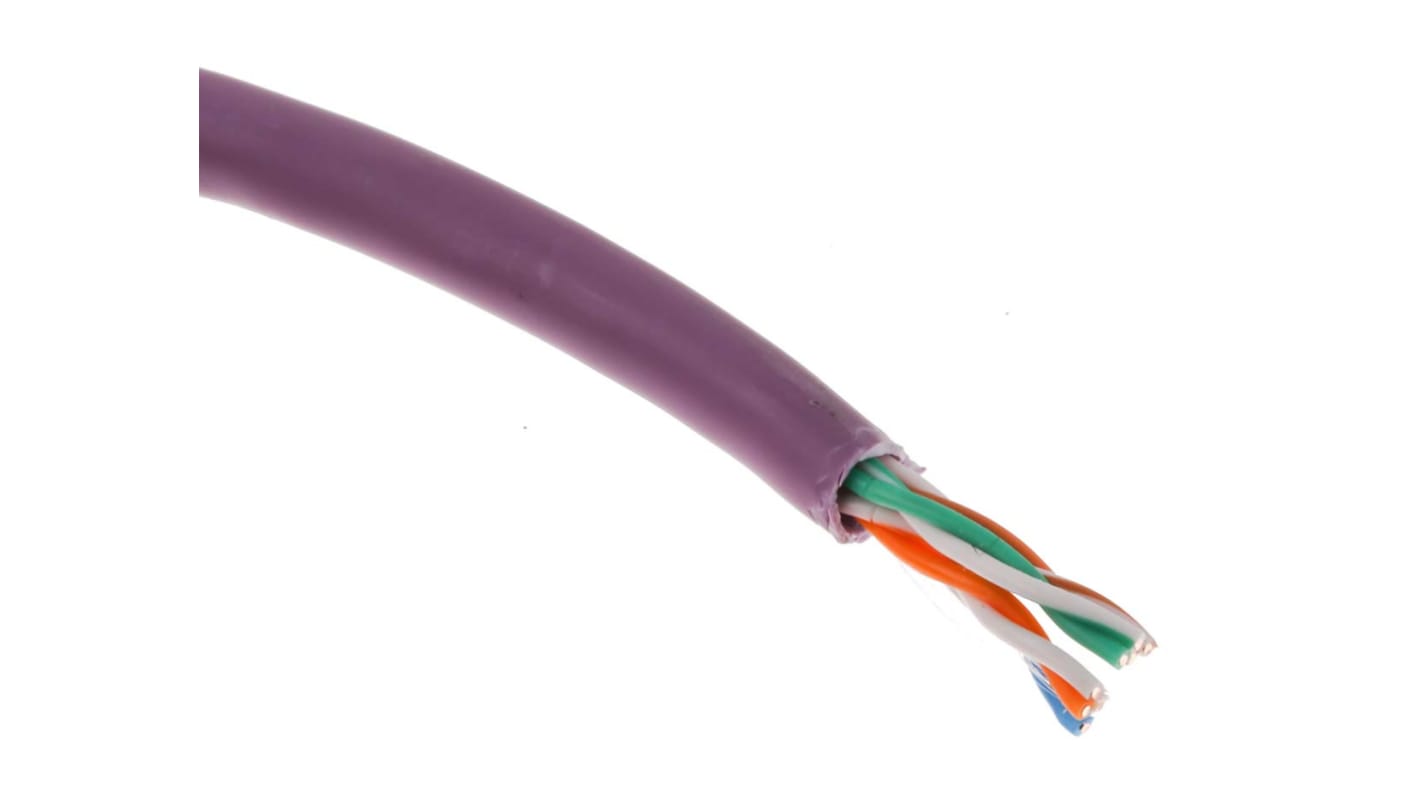 Cable Ethernet Cat5e U/UTP RS PRO de color Morado, long. 305m, funda de LSZH, Libre de halógenos y bajo nivel de humo