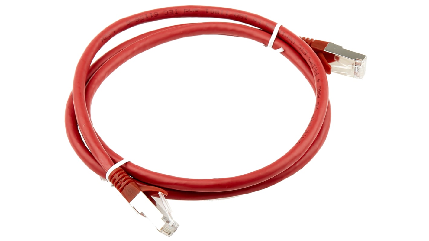 RS PRO, 1m Cat6, Red RJ45 to Male RJ45 Male, F/UTP Shielded, Terminated LSZH Sheath