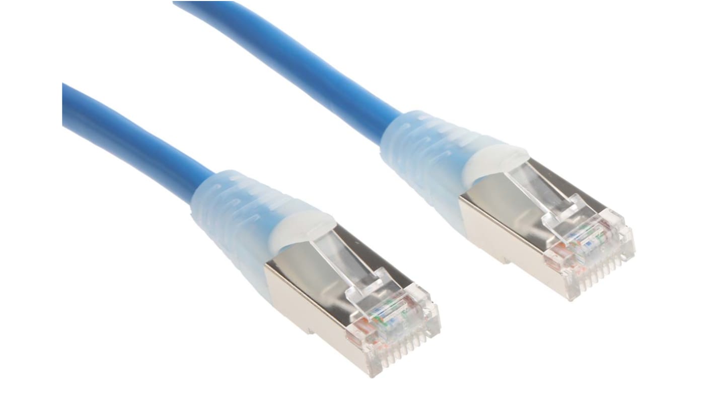 RS PRO, 1m Cat5e, Blue RJ45 to Male RJ45 Male, F/UTP Shielded, Terminated PVC Sheath