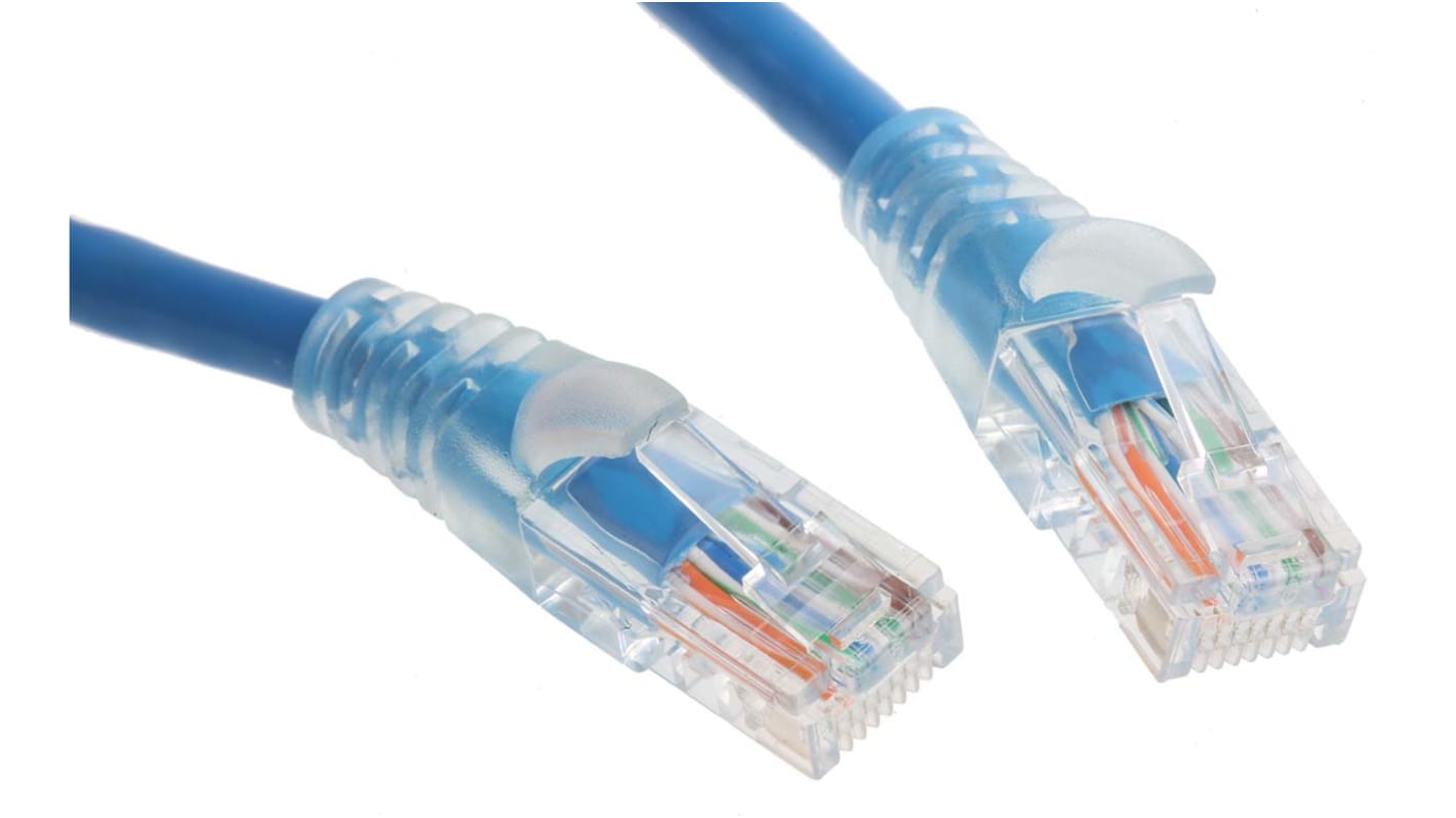RS PRO Cat5e Male RJ45 to Male RJ45 Ethernet Cable, U/UTP, Blue PVC Sheath, 1m