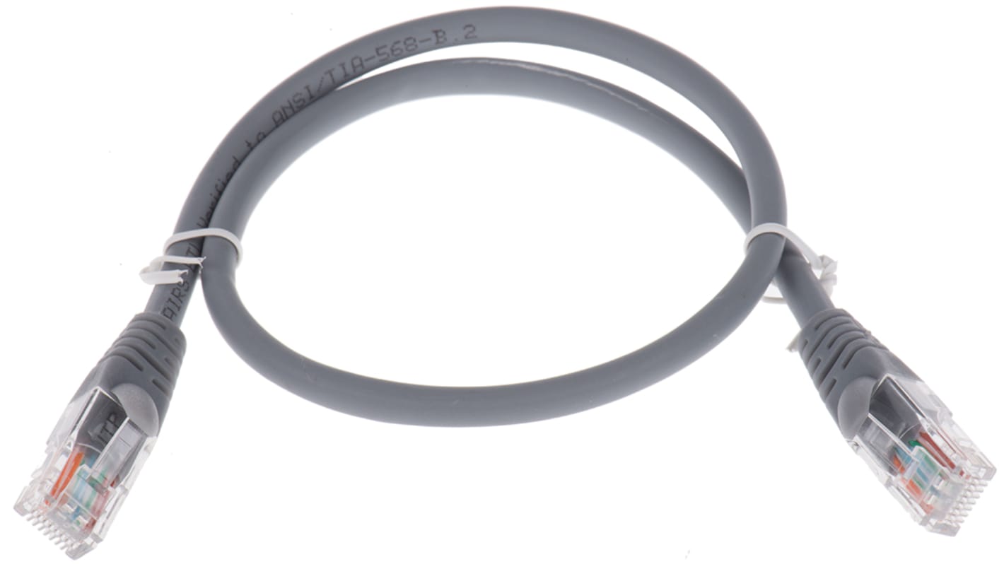 RS PRO, 0.5m Cat5e, Grey RJ45 to Male RJ45 Male, U/UTP Unshielded, Terminated LSZH Sheath