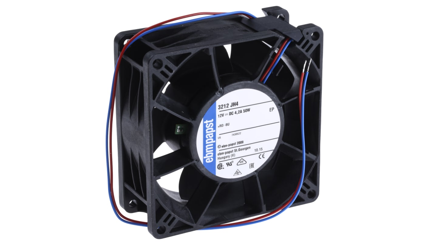 ebm-papst 3200 J - S-Force Series Axial Fan, 12 V dc, DC Operation, 280m³/h, 50W, 92 x 92 x 38mm