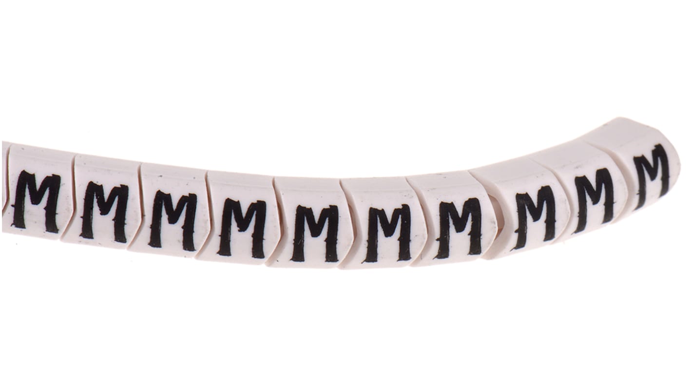 HellermannTyton Helagrip Slide On Cable Markers, Black on White, Pre-printed "M", 2 → 5mm Cable, 901-10424