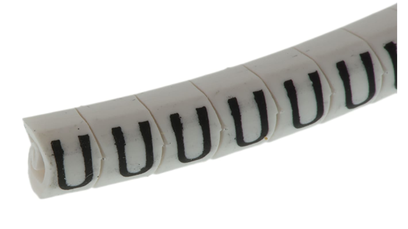HellermannTyton Helagrip Slide On Cable Marker, Black on White, Pre-printed "U", 2 → 5mm Cable, 901-10446
