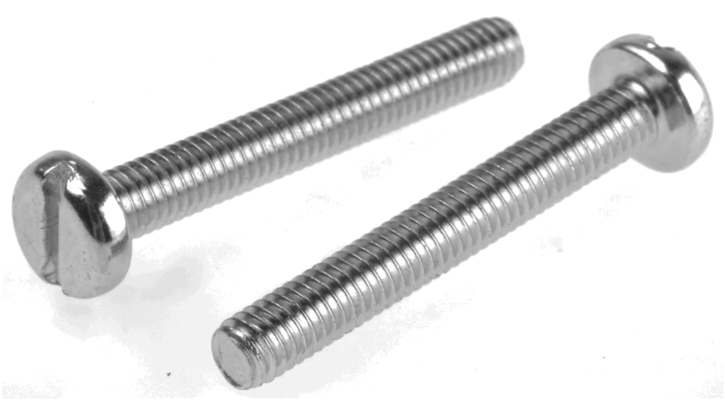RS PRO Linsenkopf Schlitz Schrauben verzinkt, M4 x 30.0mm Stahl