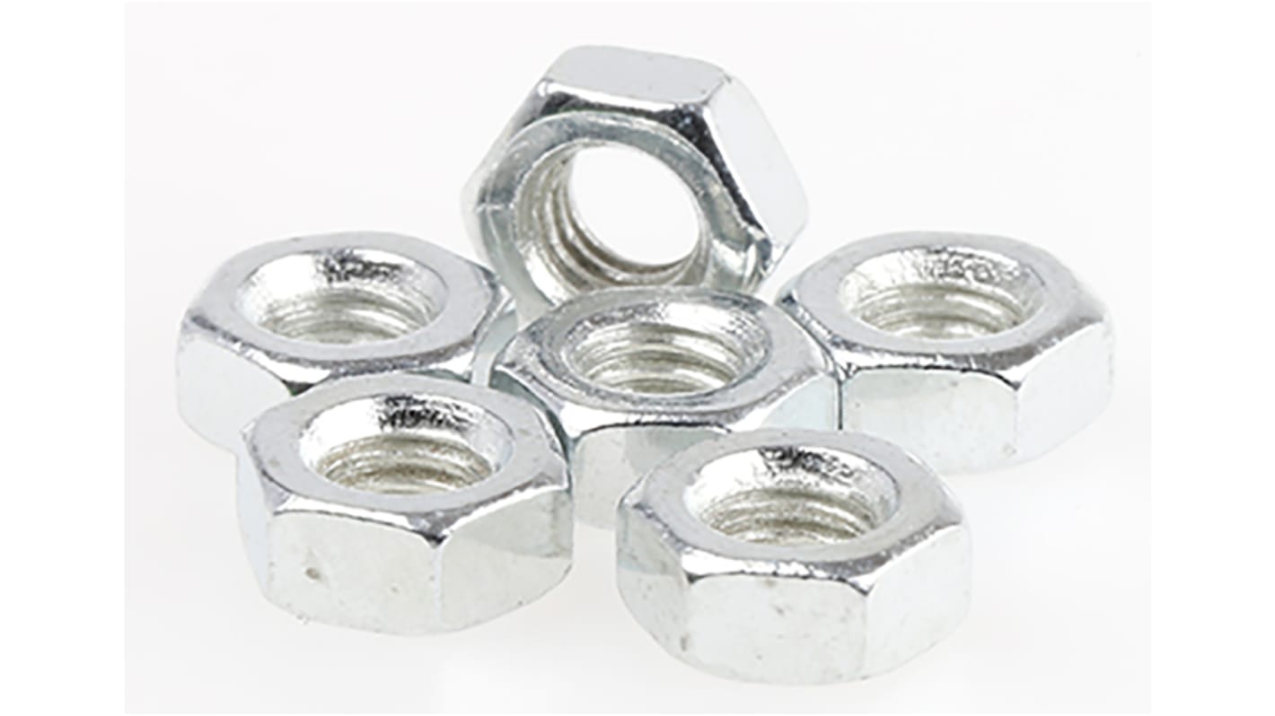 RS PRO, Bright Zinc Plated Steel Hex Nut, DIN 934, M3.5