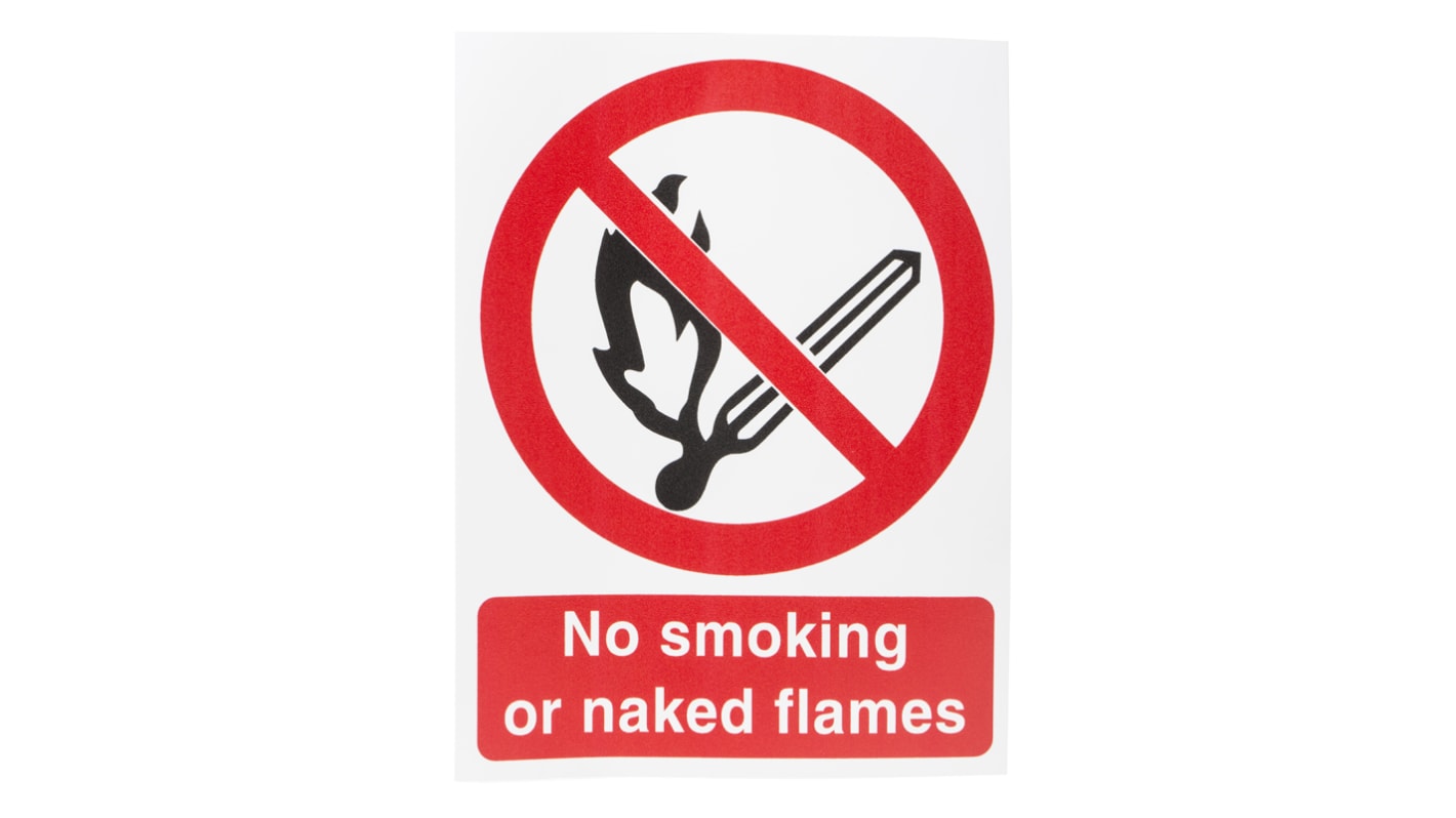 Vinyl No Smoking Prohibition Sign, No Smoking Or Naked Flames, English