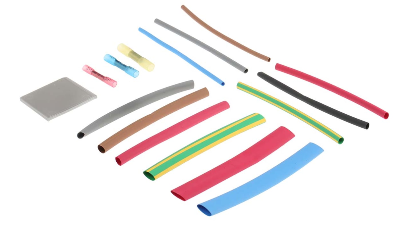 RS PRO Adhesive Lined Heat Shrink Tubing, Black, Blue, Green/Yellow, Red, White 3.2mm Sleeve Dia. x 110mm Length 2:1