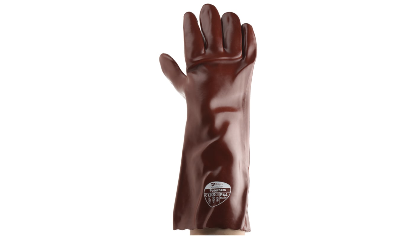 BM Polyco Red PVC Chemical Resistant Work Gloves, Size 10, PVC Coating