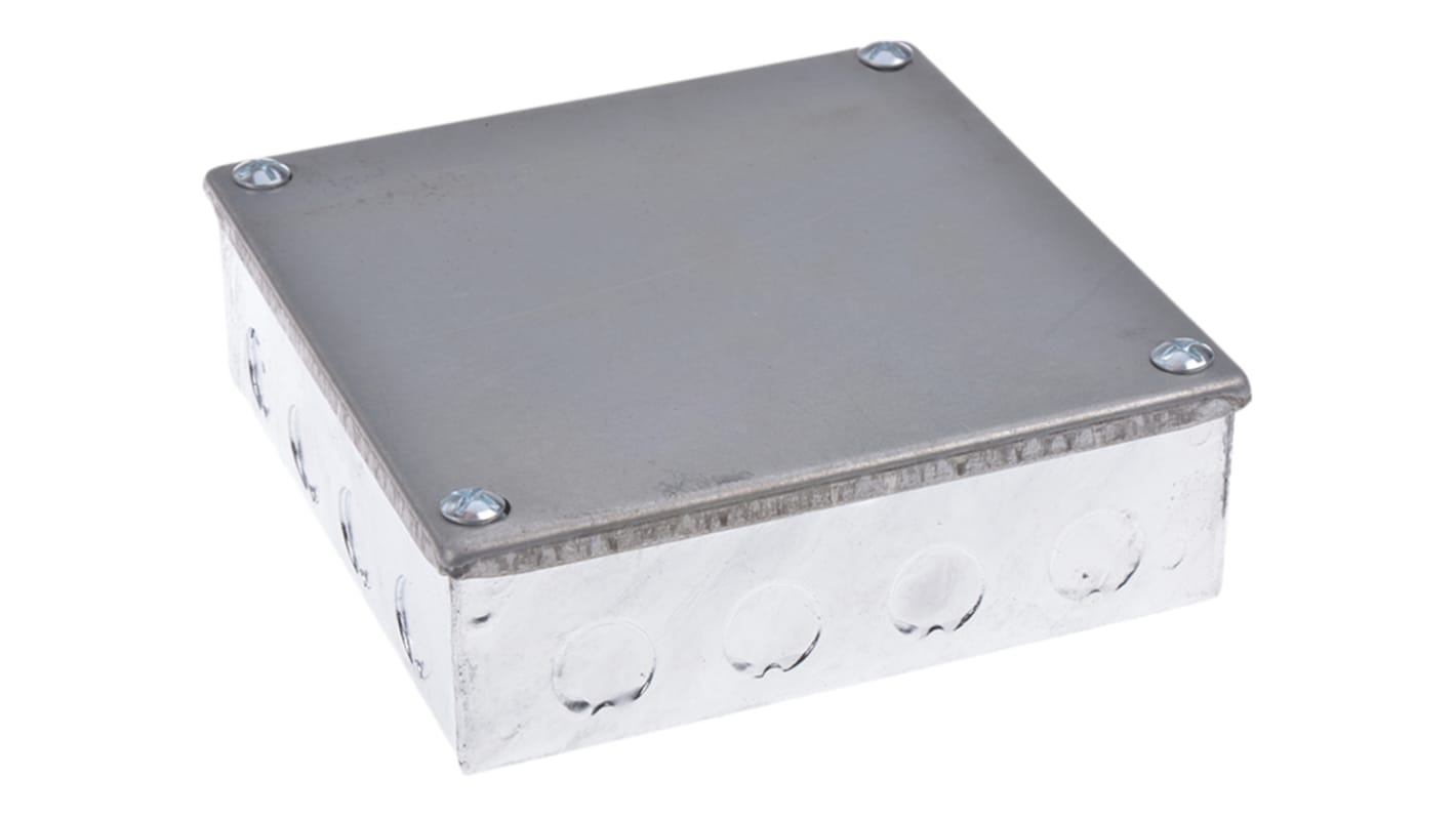 RS PRO Steel Galvanised Adaptable Box, 150mm x 150mm x 50mm 20/25mm Knockout Size