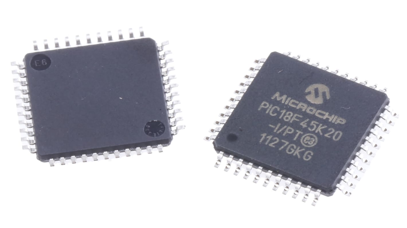 Microchip PIC18F单片机, PIC内核, 44针, TQFP, 最大64MHz, 32 kB、256 B 闪存, 1.536 kB RAM