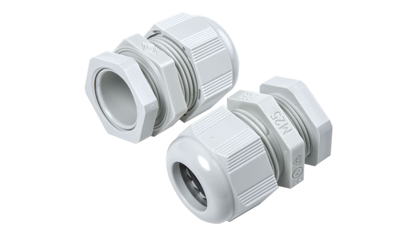 SIB PA 6格兰头, M25, 9mm至18mm线径, IP68, 灰色, 带锁紧螺母, SIB-TEC系列