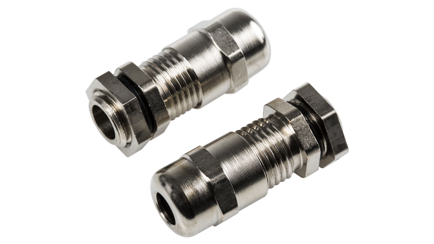 SIB WADI-TEC Series Metallic Nickel Plated Brass Cable Gland, M12 Thread, 4mm min., 6.5mm max., IP68