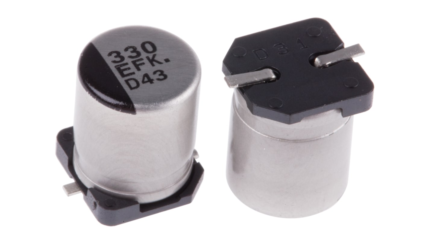 Panasonic , SMD Aluminium-Elektrolyt Kondensator 330μF ±20% / 25V dc, Ø 8mm x 10.2mm, bis 105°C