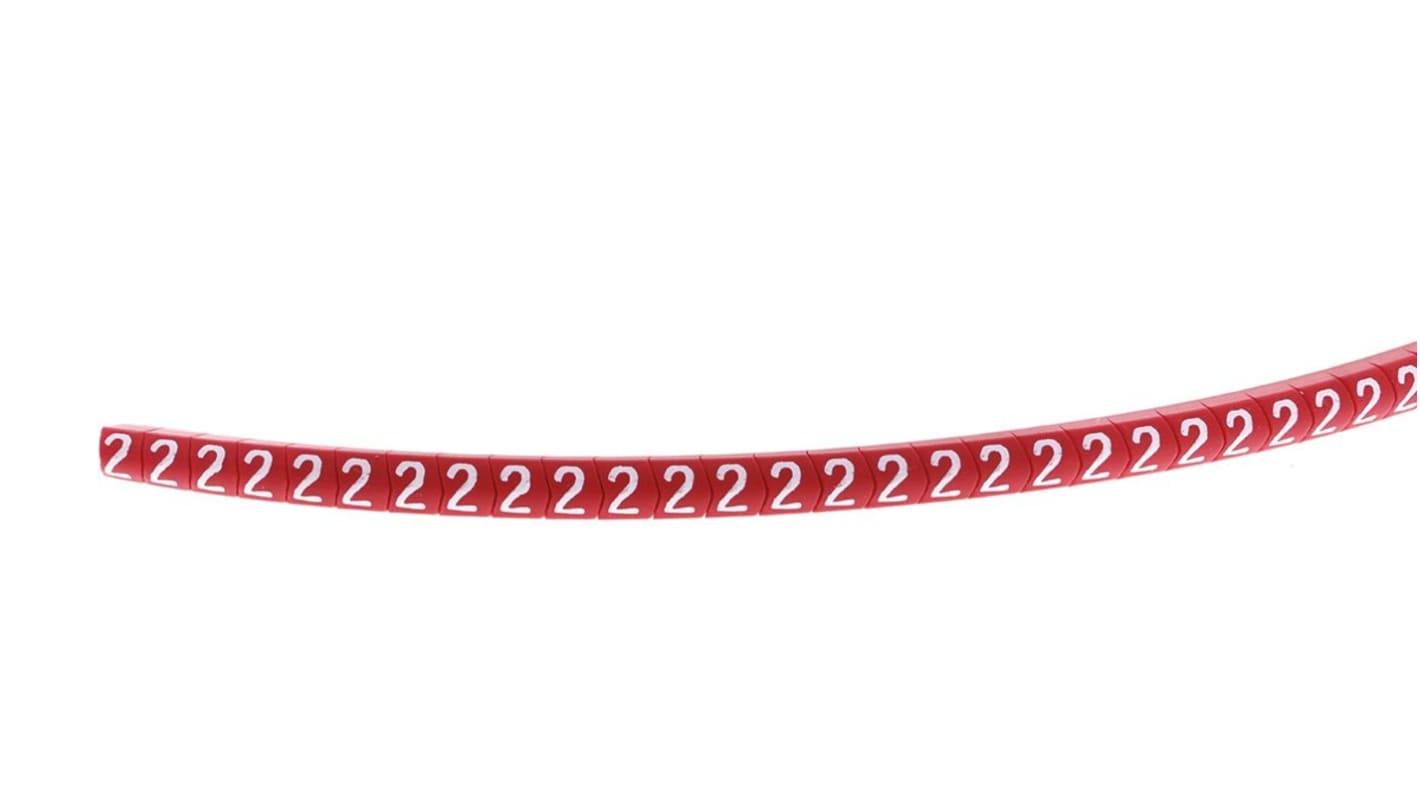 HellermannTyton Helagrip Slide On Cable Markers, White on Red, Pre-printed "2", 2 → 5mm Cable