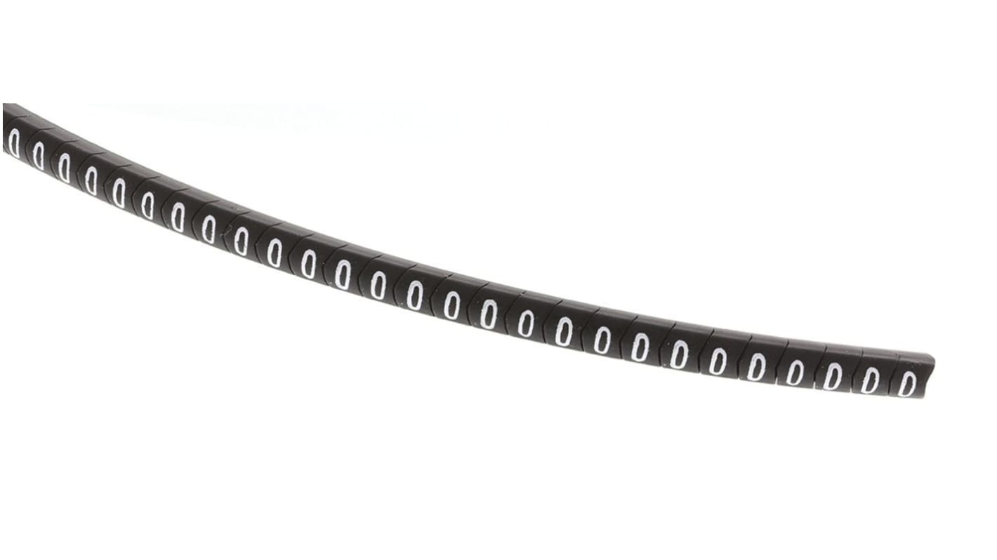 Marqueurs de câbles HellermannTyton Helagrip , Ø câble 2 → 5mm, texte : 0, Blanc sur Noir