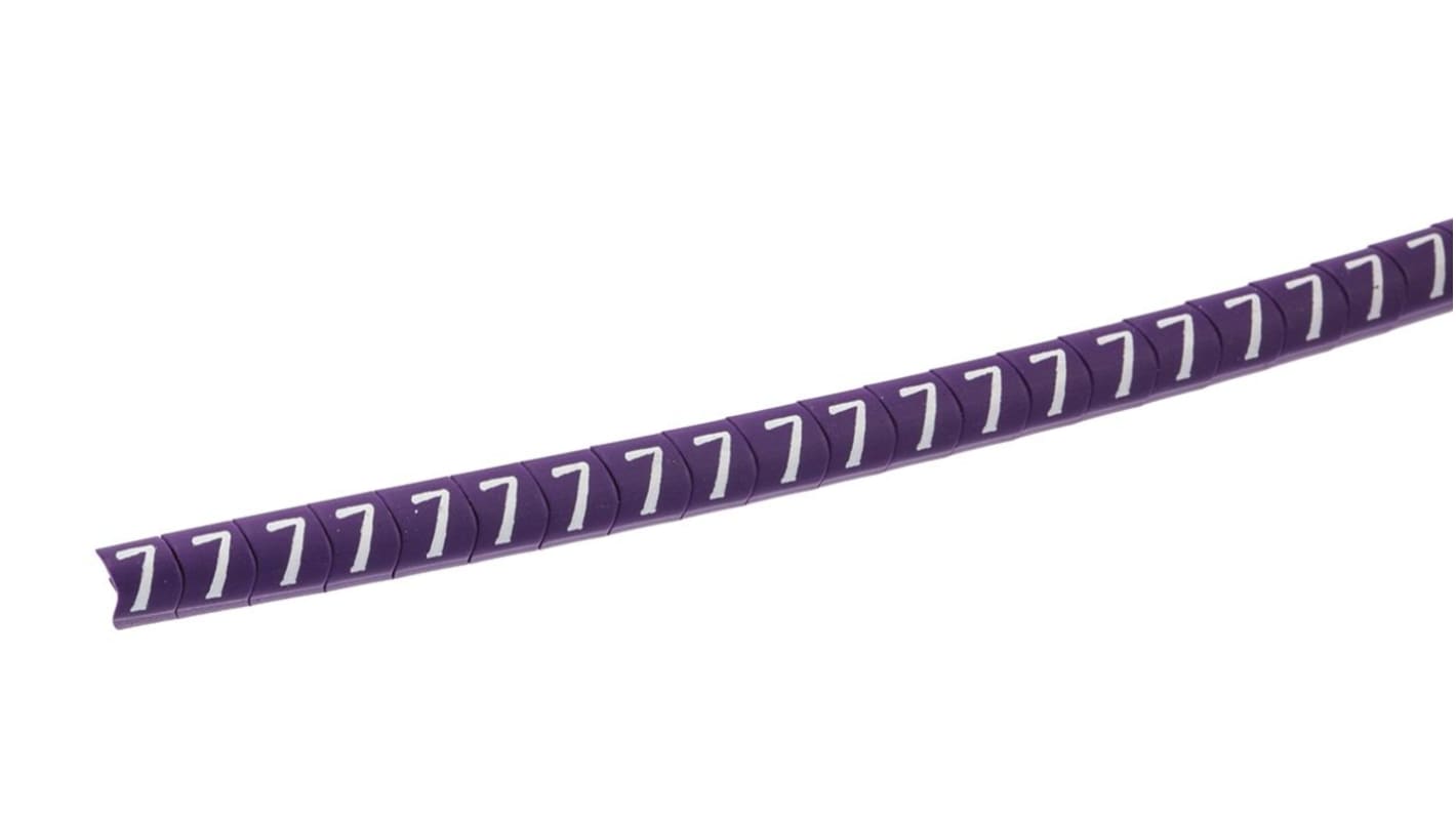 HellermannTyton Helagrip Slide On Cable Markers, White on Violet, Pre-printed "7", 2 → 5mm Cable