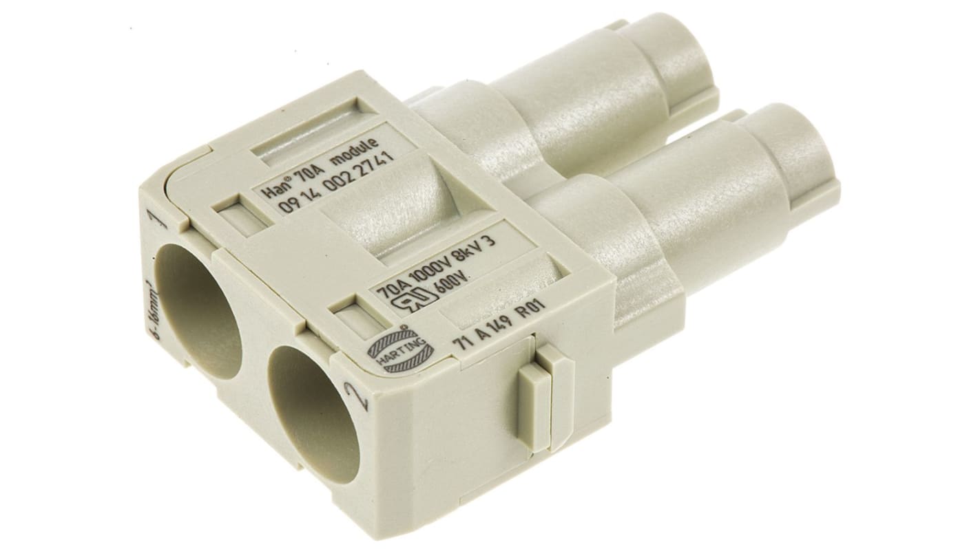 HARTING Heavy Duty Power Connector Module, 70A, Female, Han-Modular Series, 2 Contacts