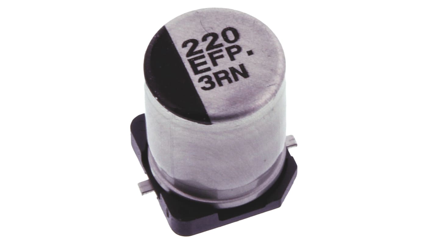 Panasonic , SMD Aluminium-Elektrolyt Kondensator 220μF ±20% / 25V dc, Ø 8mm x 10.2mm, bis 105°C