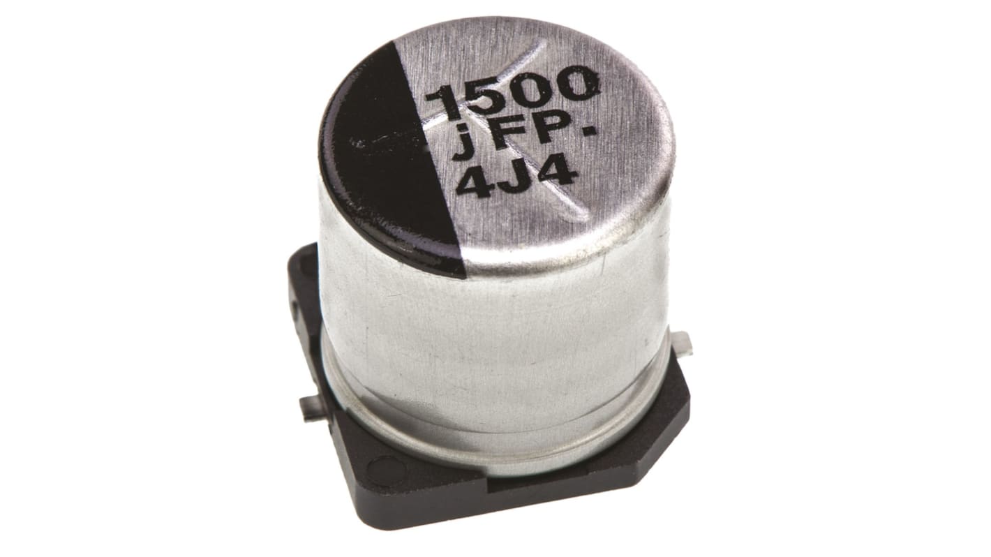 Panasonic , SMD Aluminium-Elektrolyt Kondensator 1500μF ±20% / 6.3V dc, Ø 10mm x 10.2mm, bis 105°C