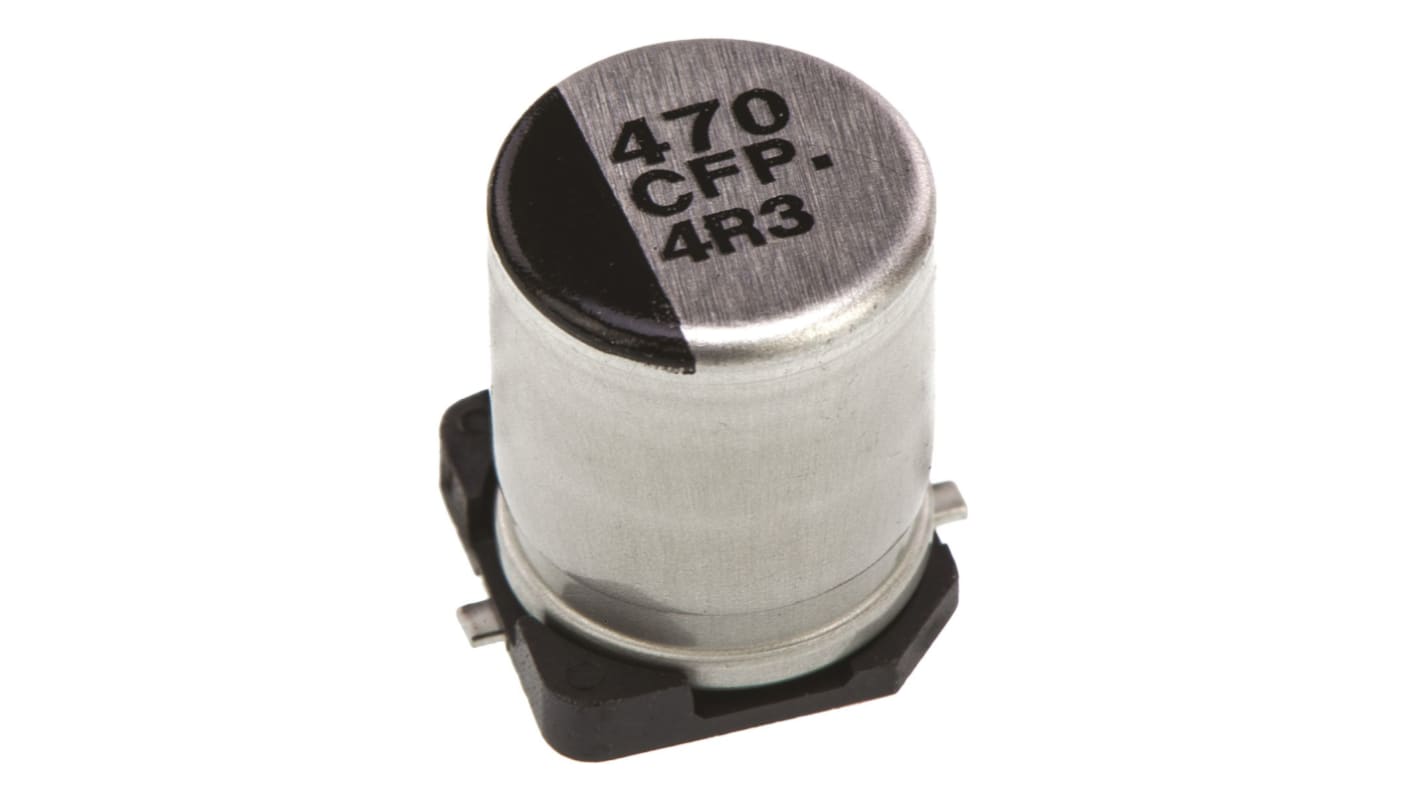 Condensatore elettrolitico Panasonic, serie FP, 470μF, 16V cc, ±20%, +105°C, SMD