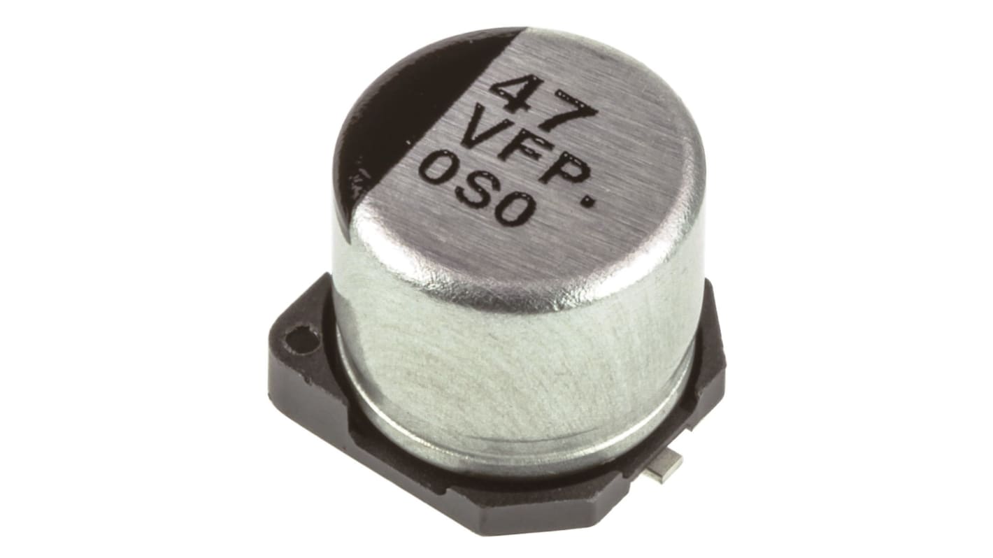Condensatore elettrolitico Panasonic, serie FP, 47μF, 35V cc, ±20%, +105°C, SMD