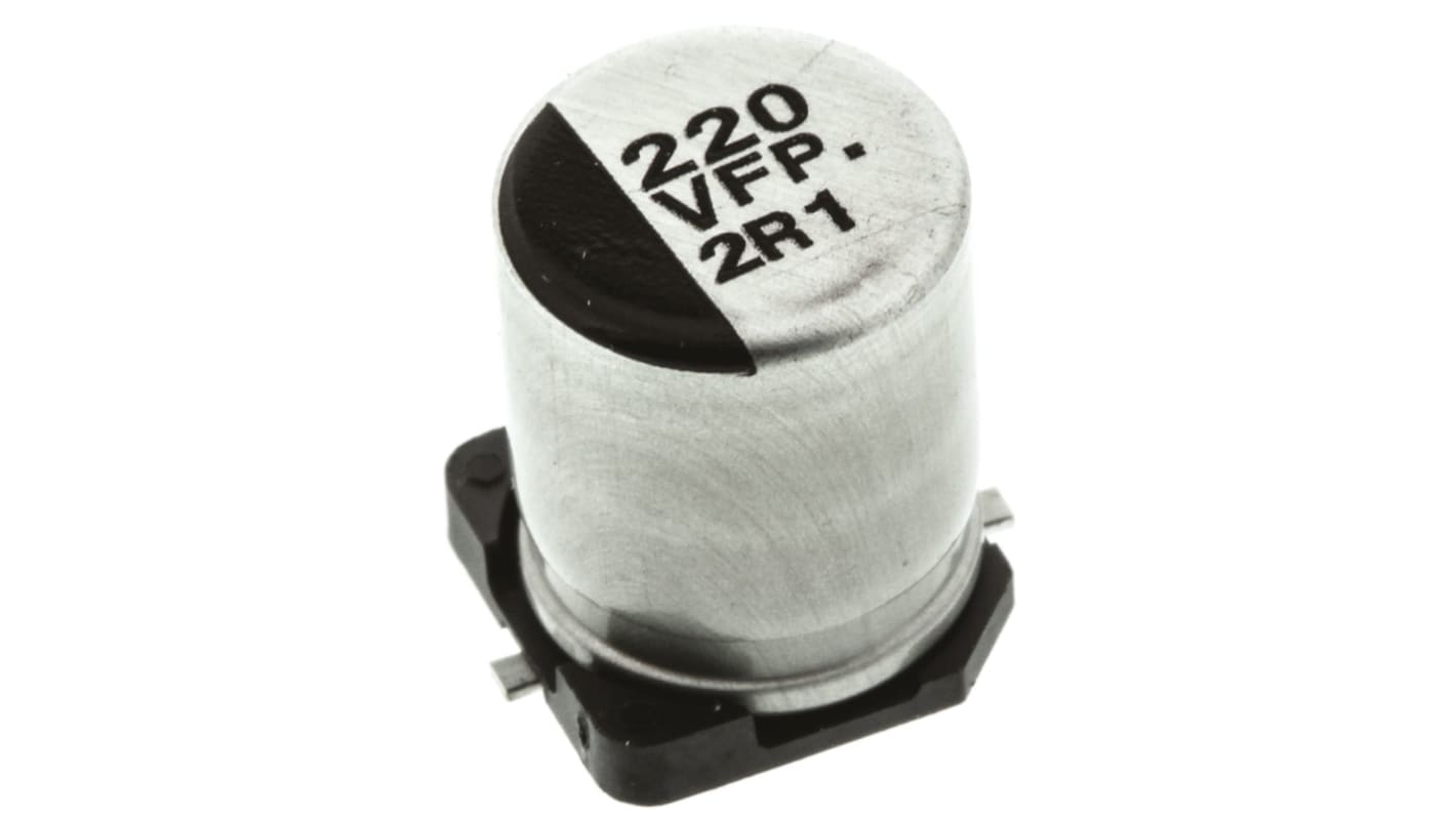 Condensatore elettrolitico Panasonic, serie FP, 220μF, 35V cc, ±20%, +105°C, SMD