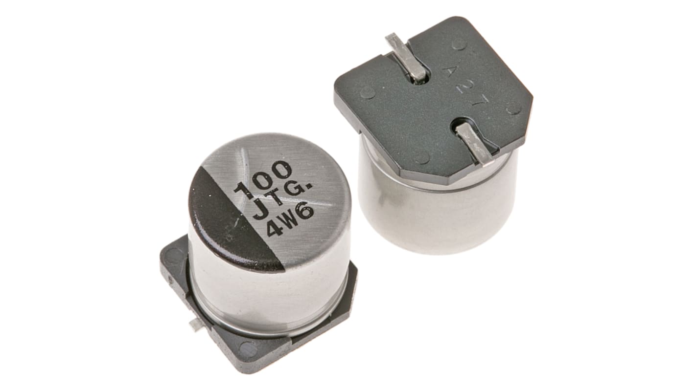 Condensatore Panasonic, serie TG, 100μF, 63V cc, ±20%, +125°C, SMD