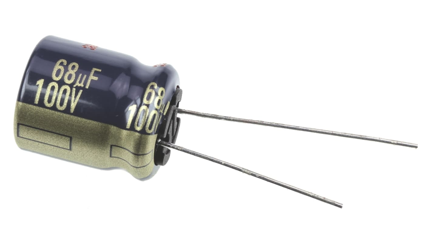 Condensatore Panasonic, serie FC Radial, 68μF, 100V cc, ±20%, +105°C, Radiale, Foro passante