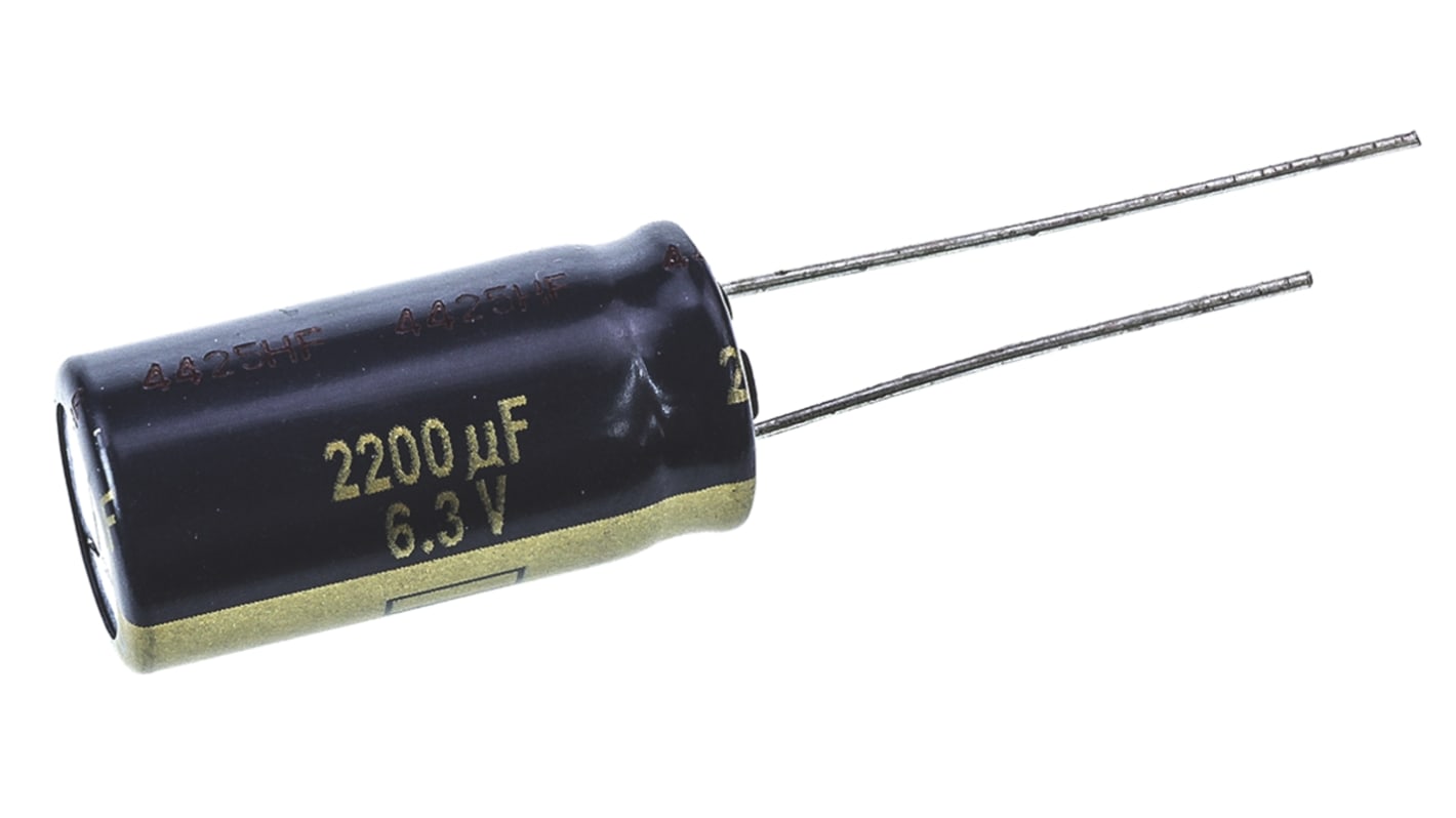 Condensador electrolítico Panasonic serie FK Radial, 2200μF, ±20%, 6.3V dc, Radial, Orificio pasante, 10 (Dia.) x 20mm,