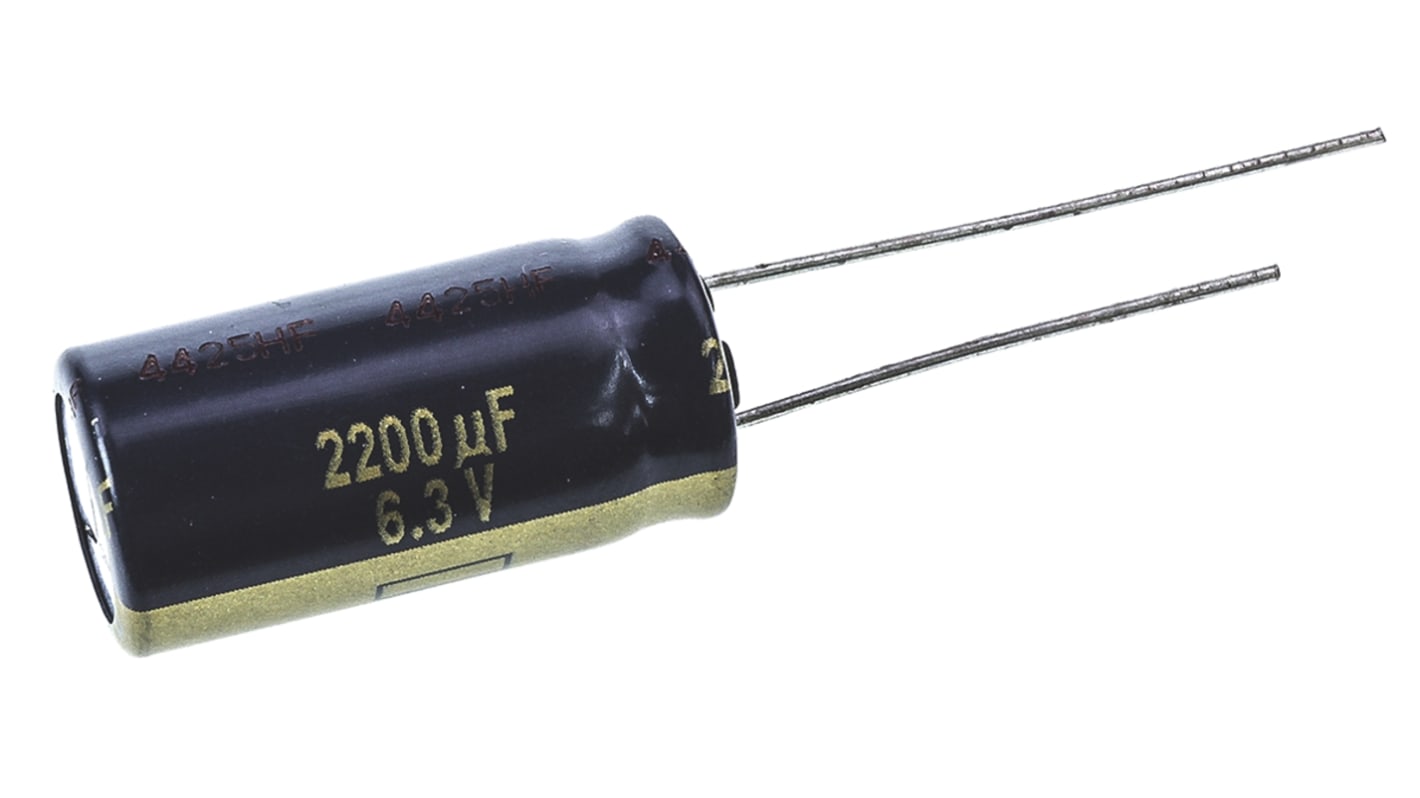 Condensatore Panasonic, serie FK Radial, 2200μF, 6.3V cc, ±20%, +105°C, Radiale, Foro passante