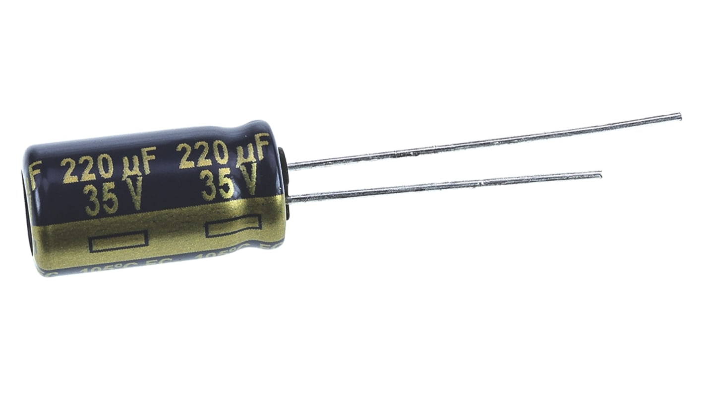 Panasonic 220μF Aluminium Electrolytic Capacitor 35V dc, Radial, Through Hole - EEUFC1V221L