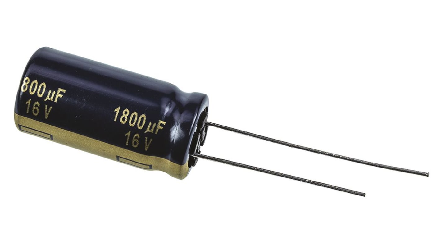Panasonic 1800μF Aluminium Electrolytic Capacitor 16V dc, Radial, Through Hole - EEUFC1C182
