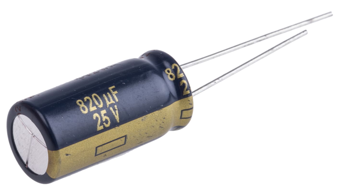 Condensatore Panasonic, serie FK Radial, 820μF, 25V cc, ±20%, +105°C, Radiale, Foro passante